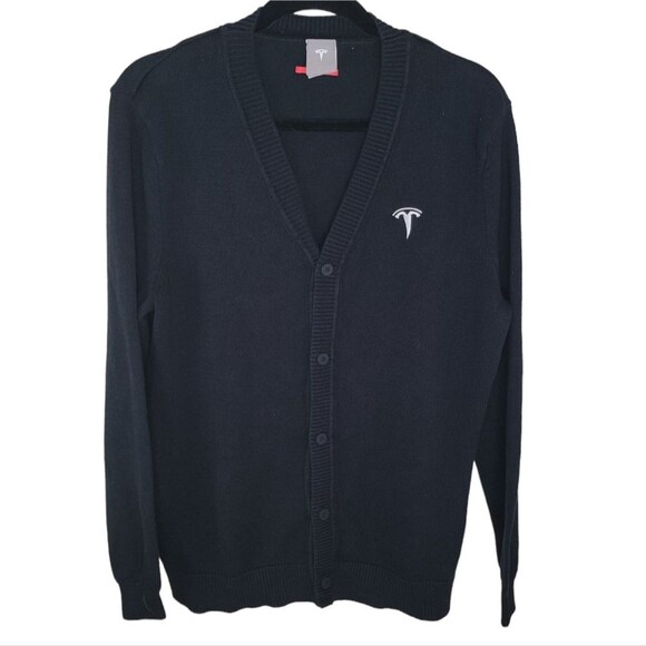Tesla black button-up men's cardigan sweater size Small - Picture 1 of 6
